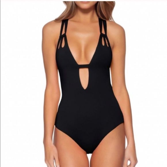 🆕 BECCA  Color Code Skylar one piece Black Swimsuit NEW - Picture 7 of 7